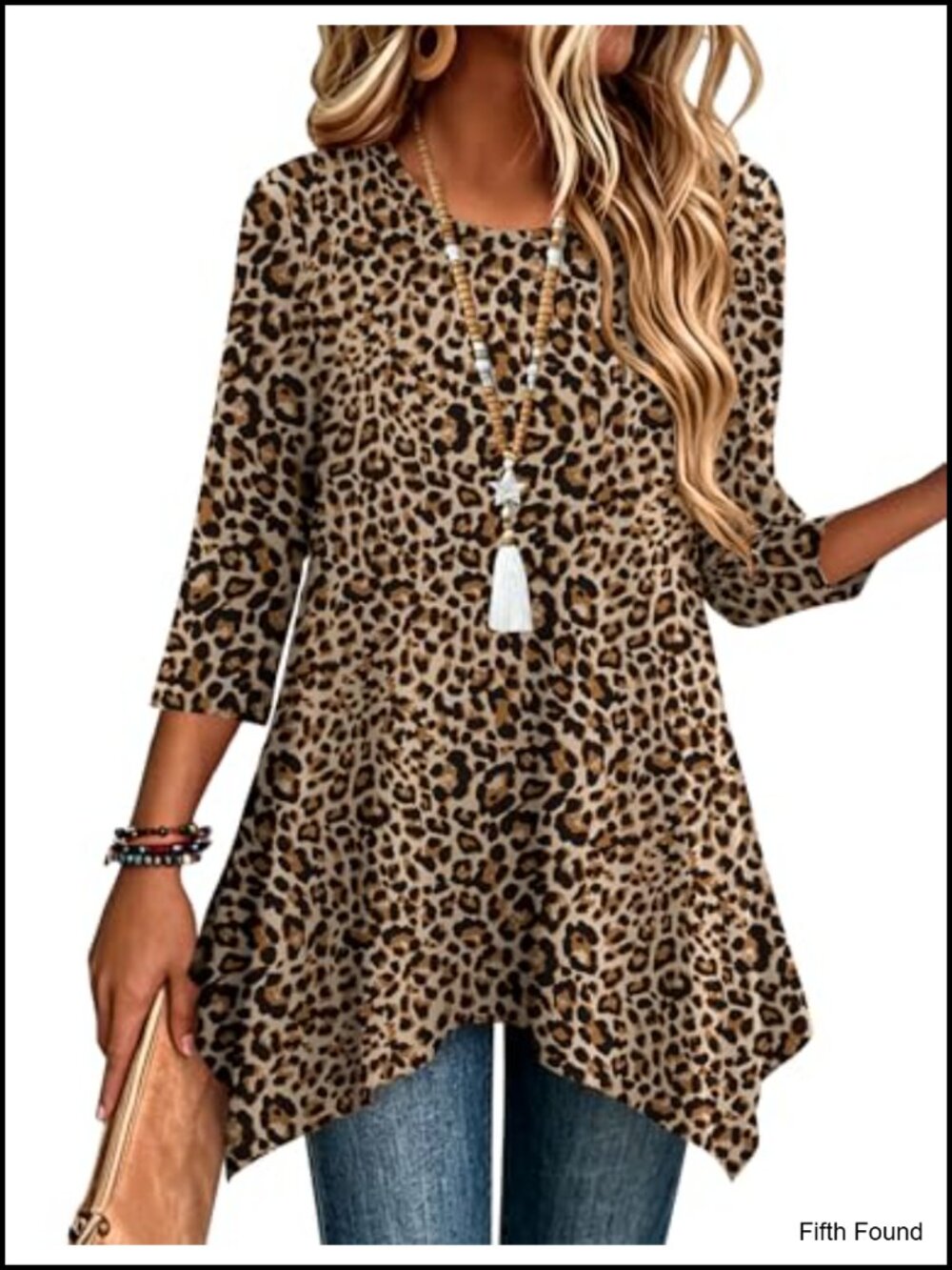 3/4 Sleeve Loose Fit Dressy Tunic Tops Plus Size Boho Shirts